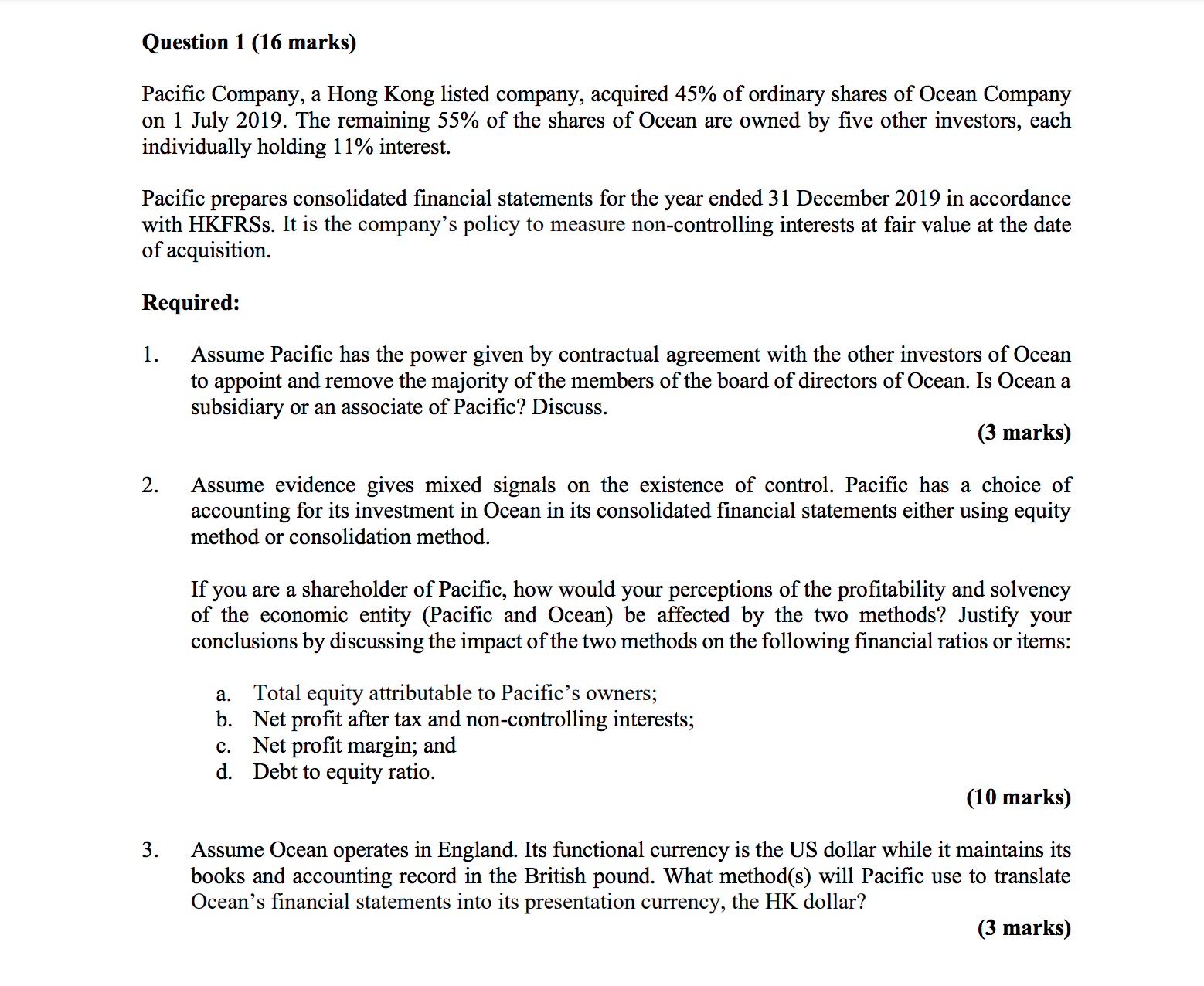 please help me the below question Question 1 (16 marks) Pacific Company,