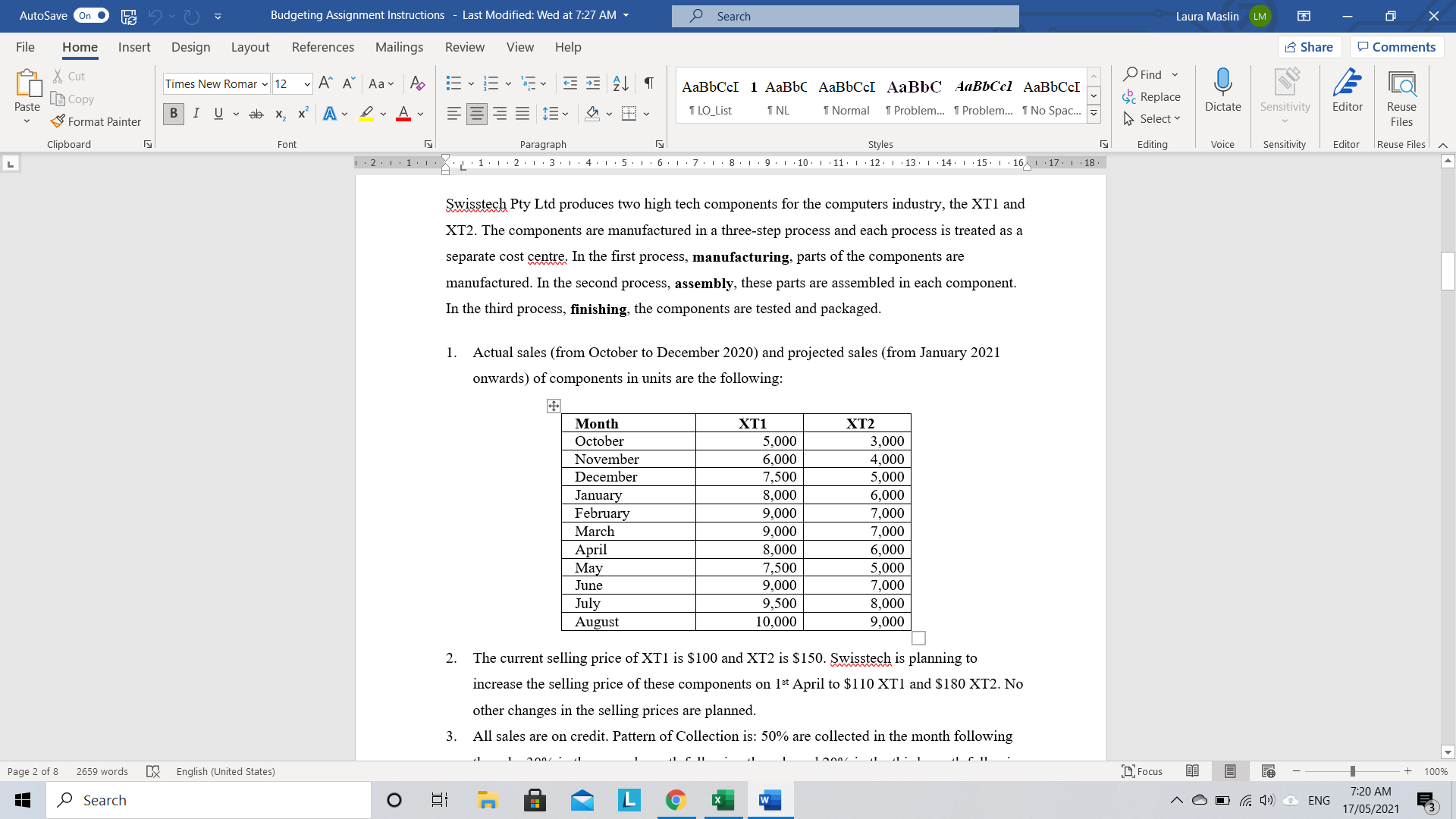 AutoSave On . Budgeting Assignment Instructions - Last Modified: Wed at