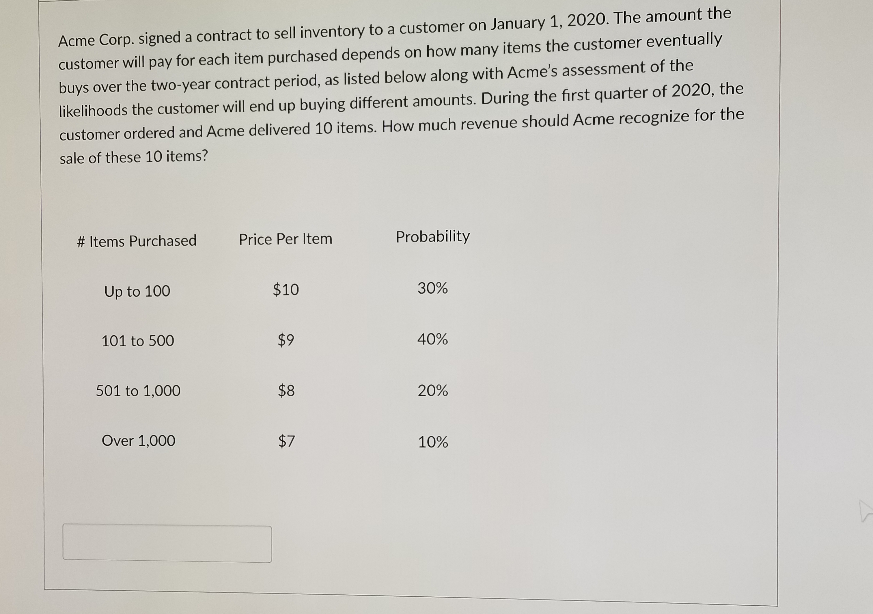 i need help with thijs question Acme Corp. signed a contract to