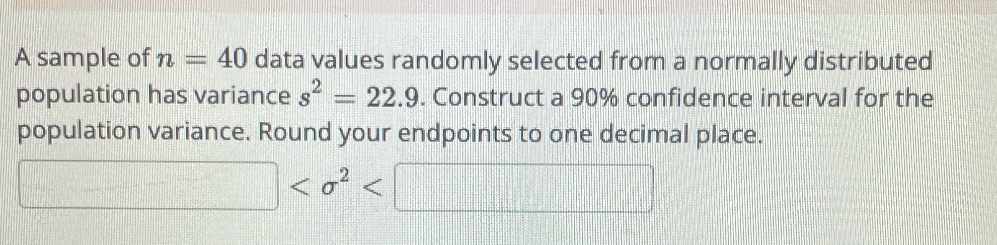 A sample of n = 40 data values randomly selected from