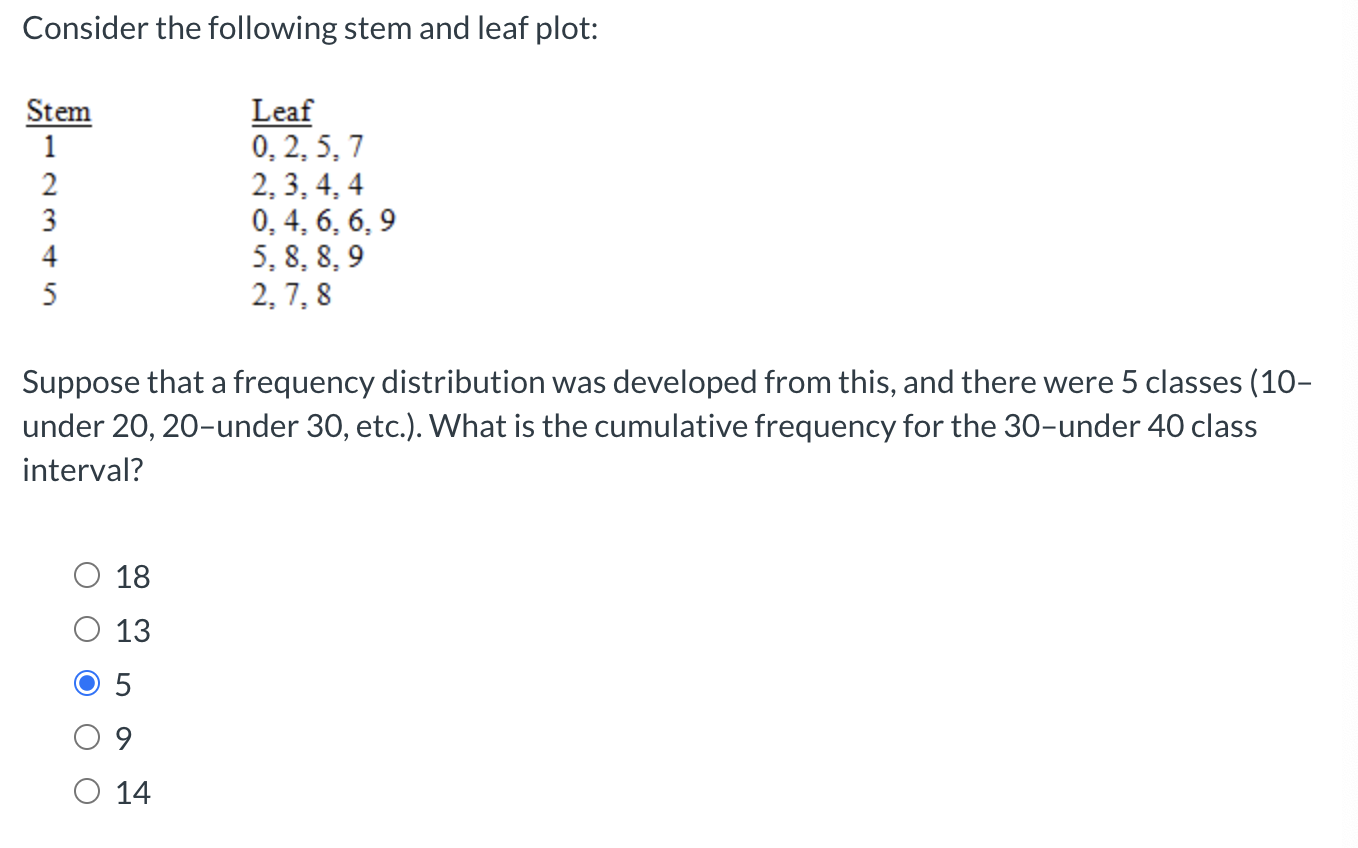 Consider the following stem and leaf plot: (I: 8 E l"