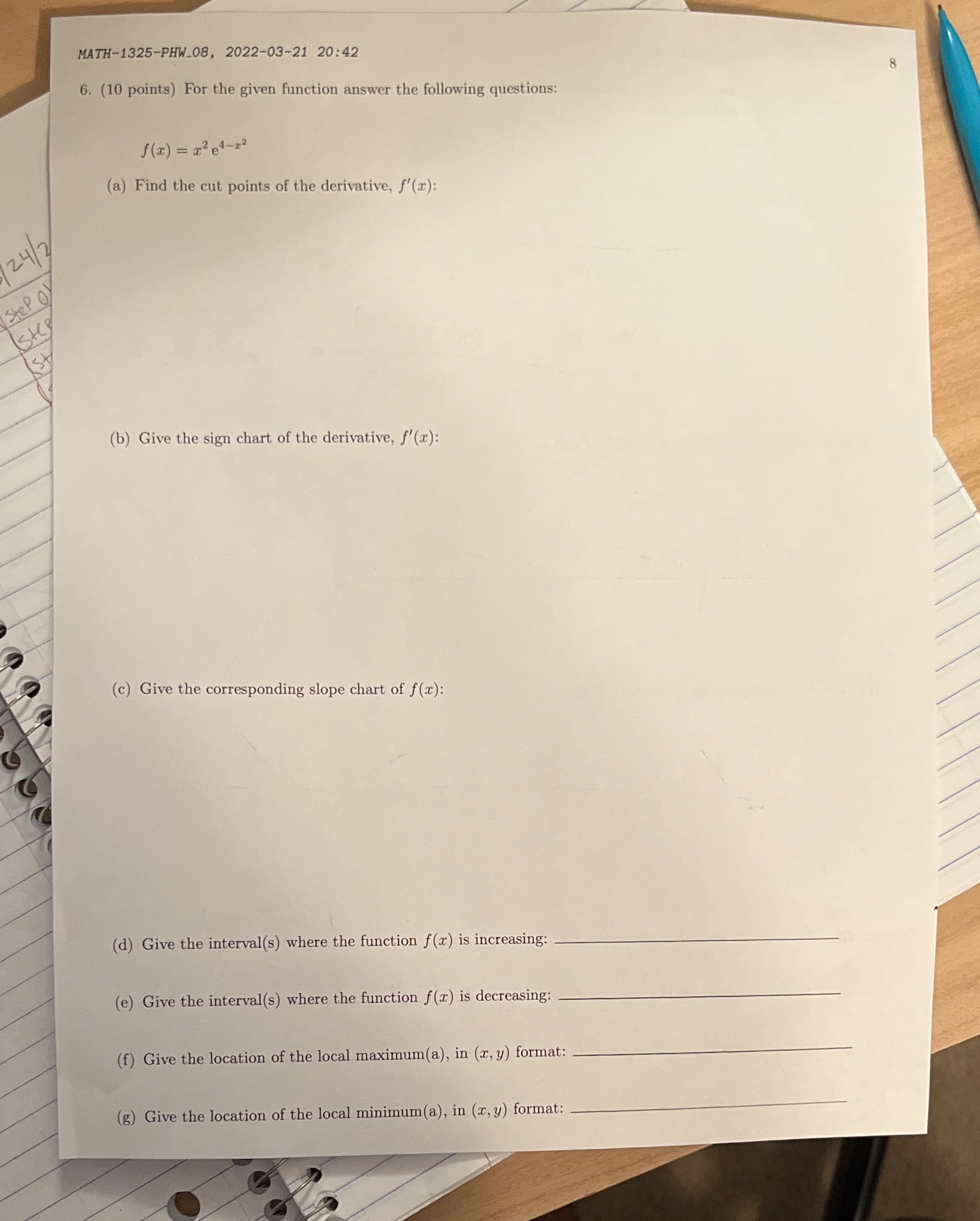  MATH-1325-PHW_08, 2022-03-21 20:42 6. (10 points) For the given function answer