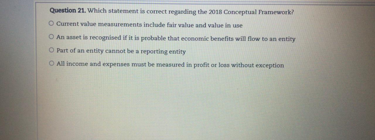 21. Which statement is correct regarding the 2018 Conceptual Framework? O Current