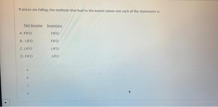 If prices are falling, the methods that lead to the lowest values