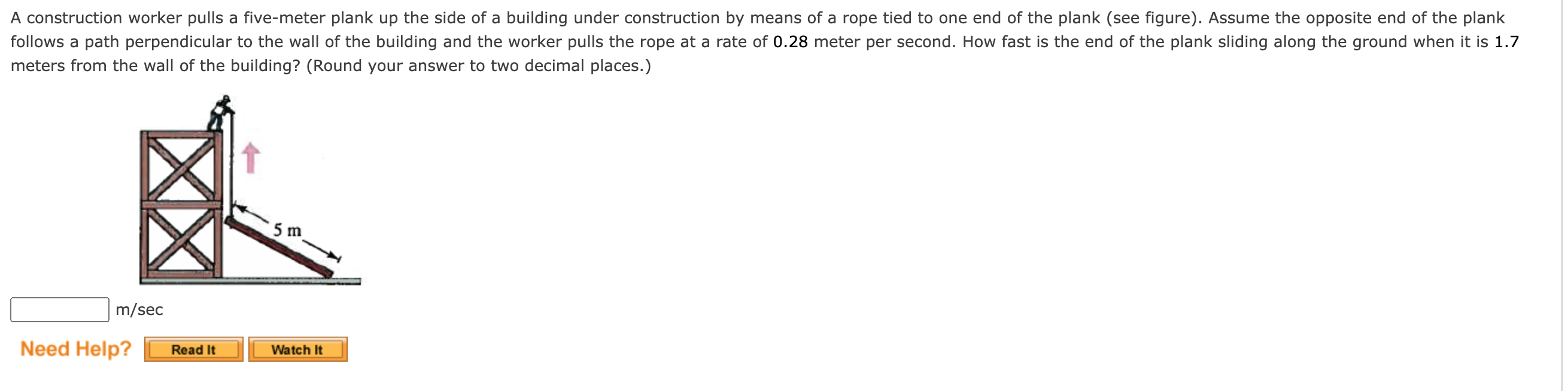 A construction worker pulls a vemeter plank up the side of