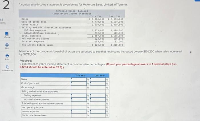  A comparative income statement is given below for Mckenzle Sales, Limited,