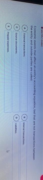 MULTIPLE CHOICE Economic events that affect an entity's accounting equation, but that