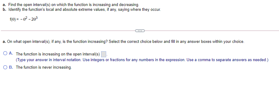  a. Find the open interval(s) on which the function is increasing