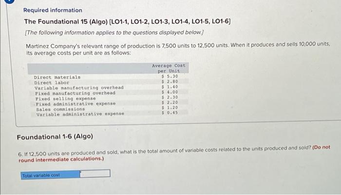  Required information The Foundational 15 (Algo) (L01-1, L01-2, L01-3, L01-4, LO1-5,