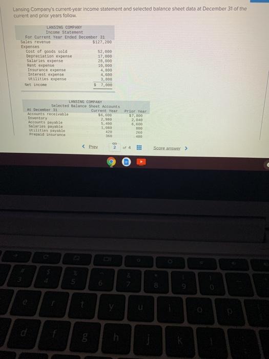 Lansing Company's current-year income statement and selected balance sheet data at December