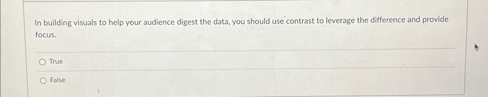  In building visuals to help your audience digest the data, you