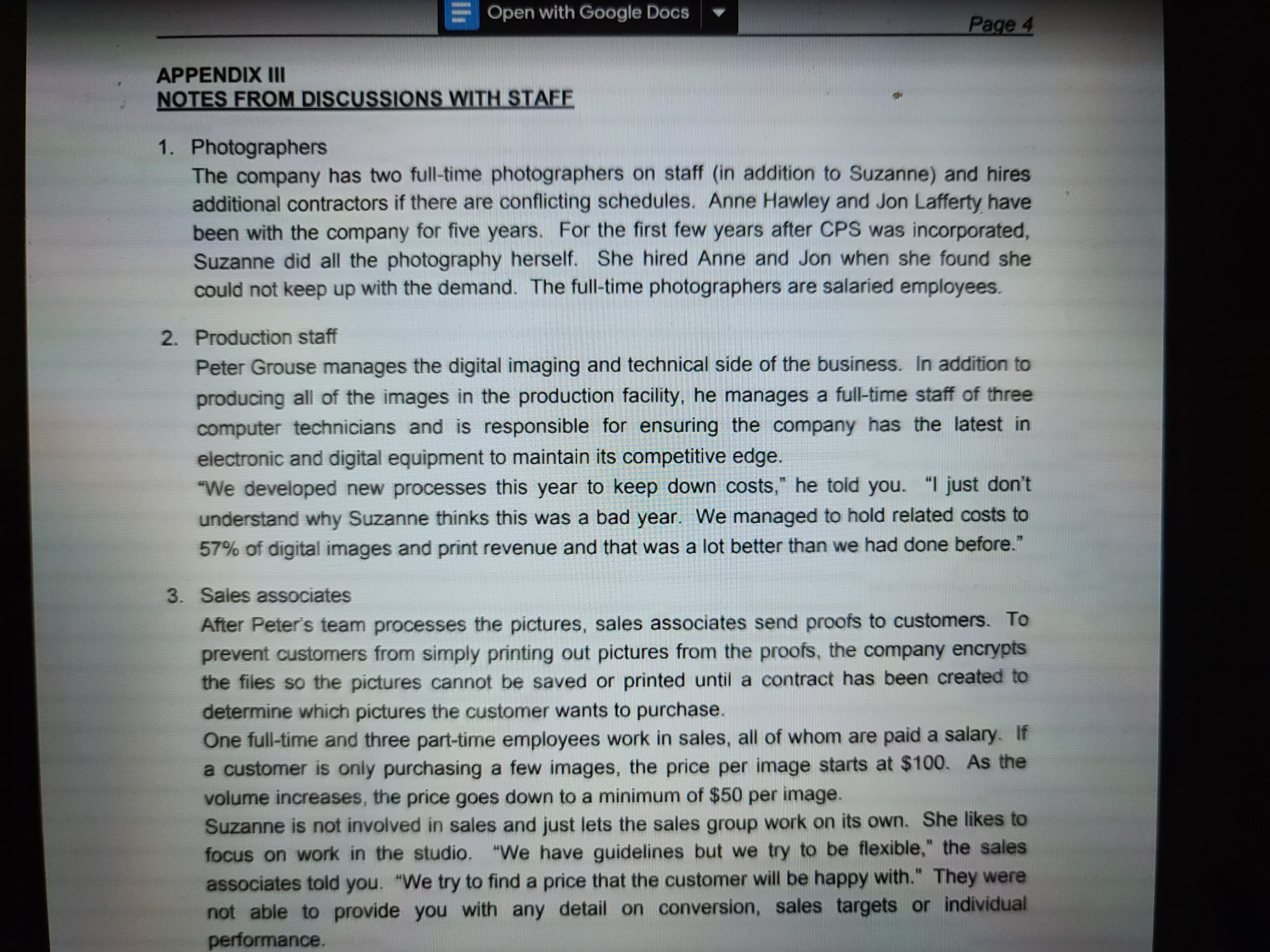 FOR THE CAPITAL PORTRAITS STUDIO Revenue Studio fees Note Ottawa $260,000 Gatineau