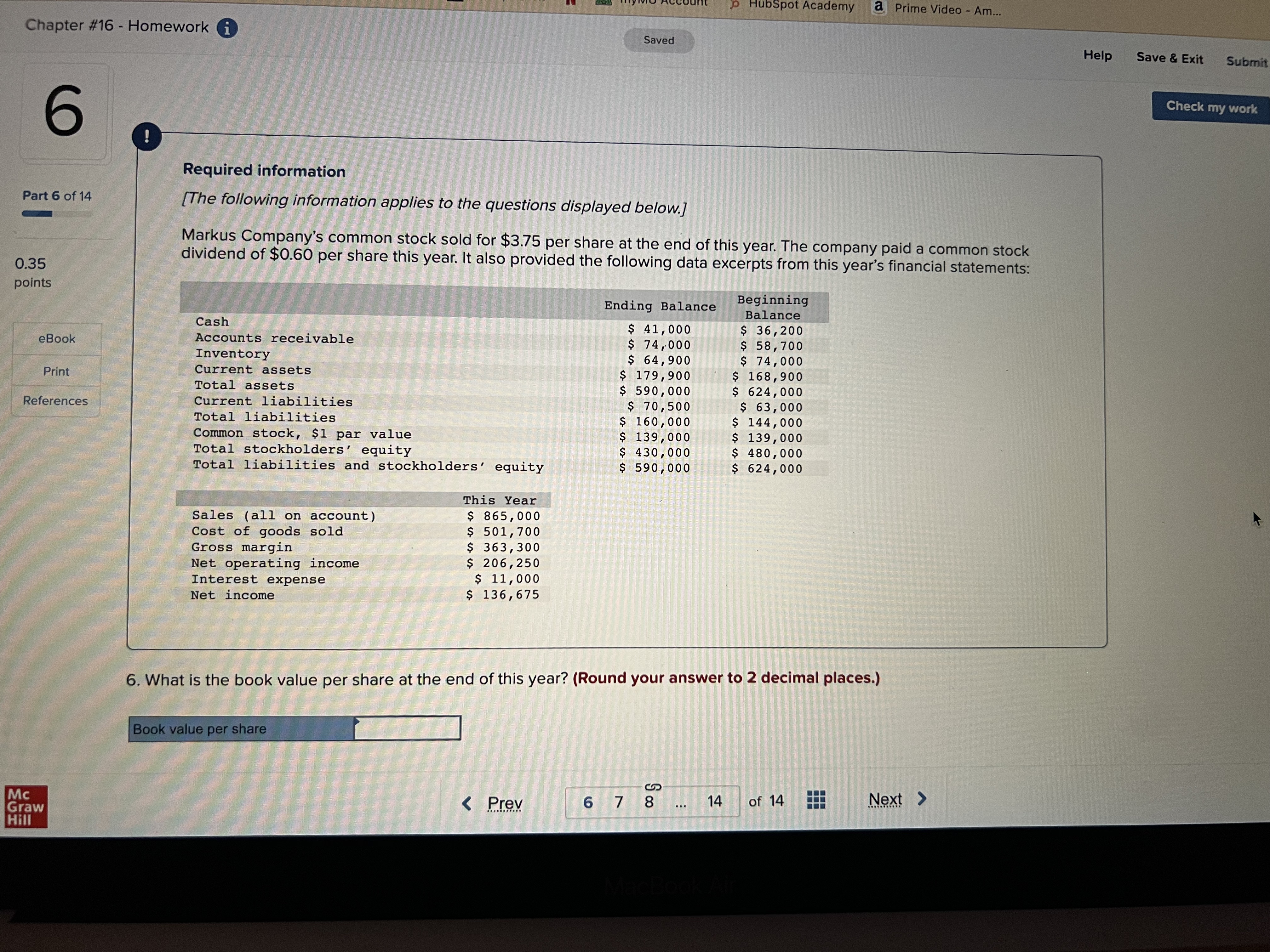 also provided the following data excerpts from this year's financial statements: 0.35