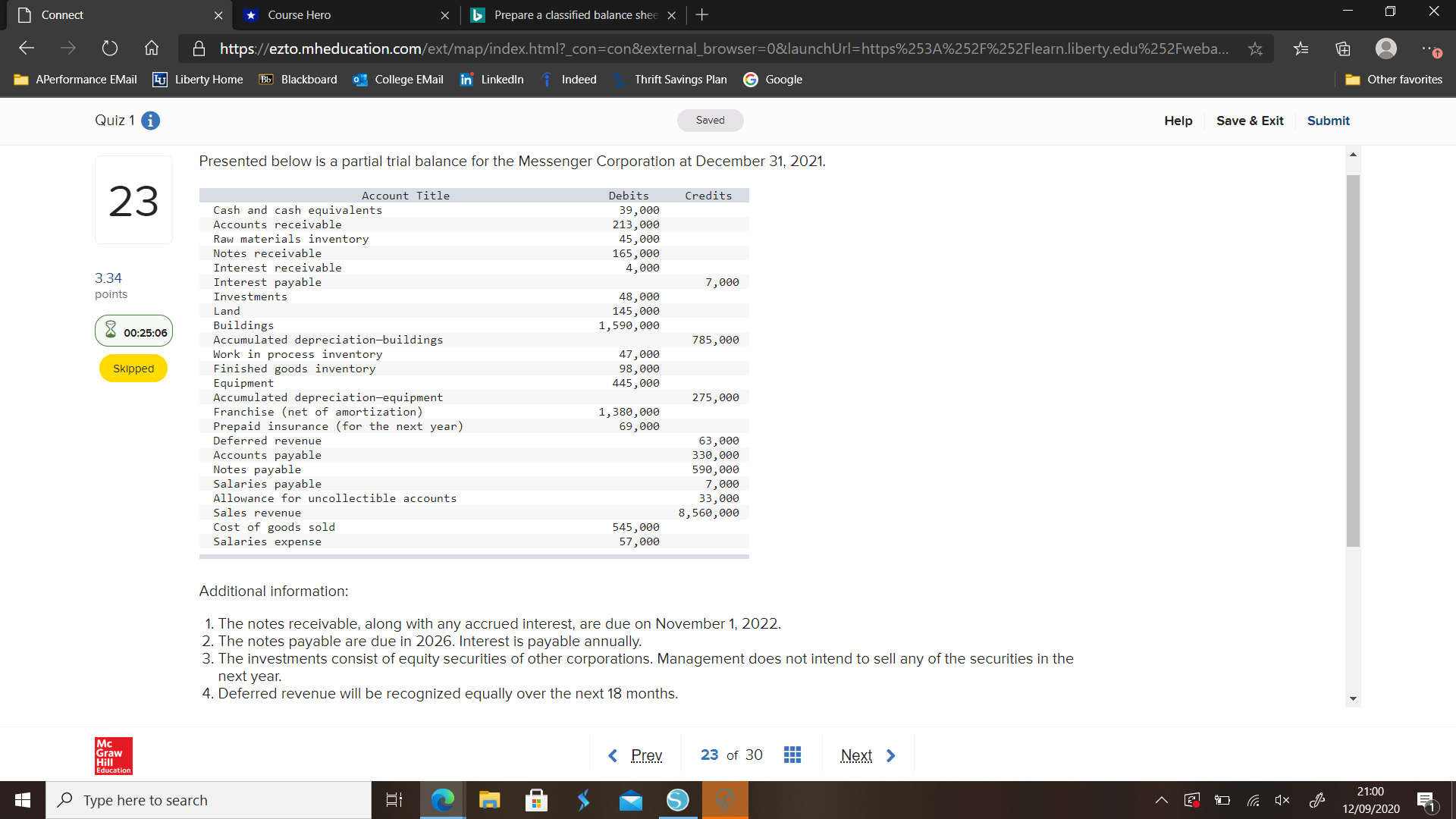 Solve for working capital please. D Connect E] https eztomheducatloncom berry Heme