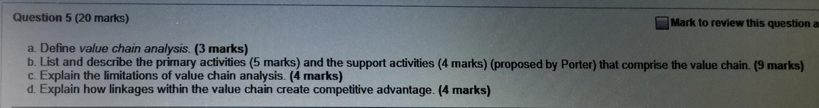 Question 5 (20 marks) Mark to review this question a a.
