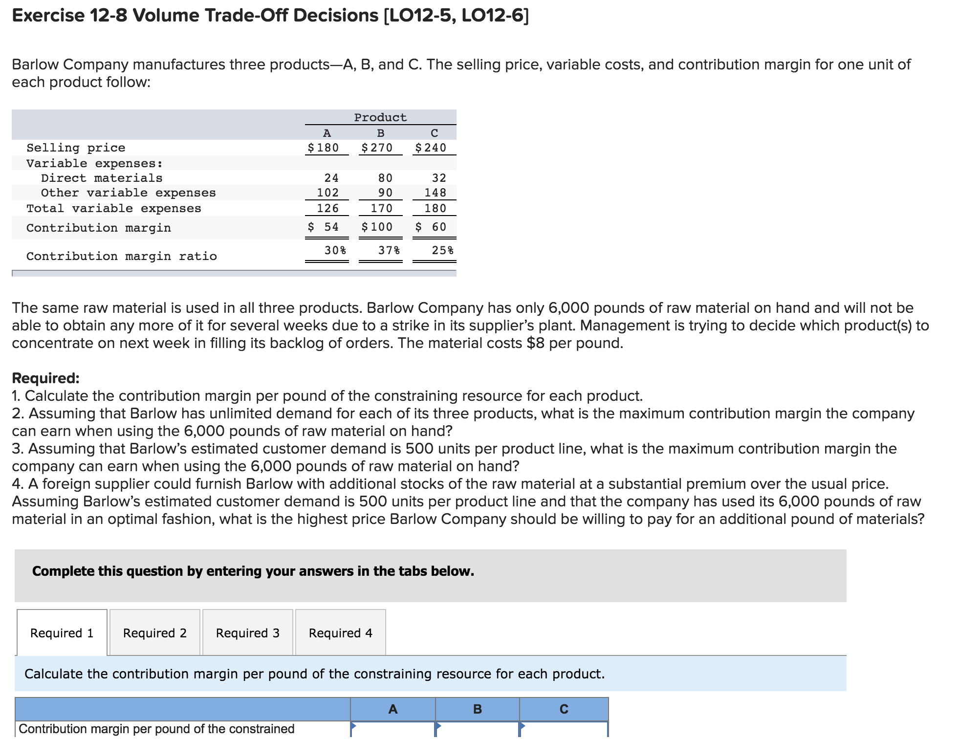 Help answer please! Not sure how to solve the problem. Exercise 12-8
