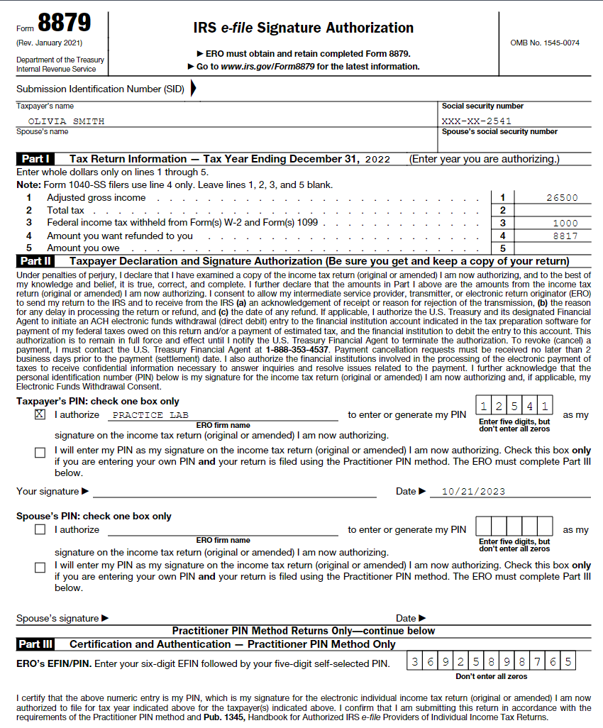 Presidential Election Campaign Fund. CLIENT : OLIVIA SMITH Xxx-Xx-2541 PREPARER : 995