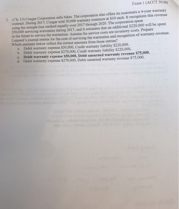 how do you get c? Exam I (ACCT 301B) 2. (Ch.