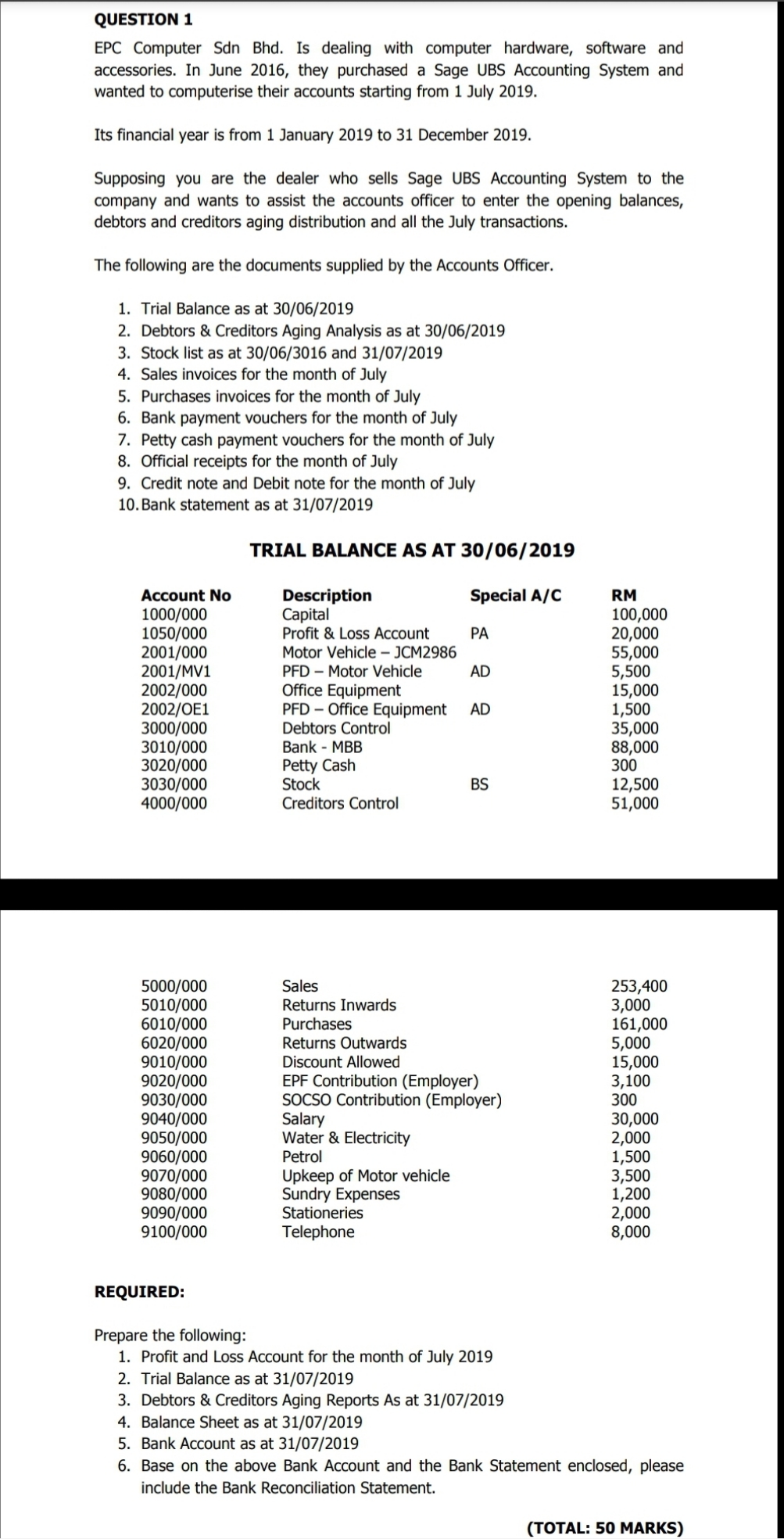 subject: ACCOUNTING INFORMATION SYSTEM QUESTION 1 EPC Computer Sdn Bhd. Is dealing