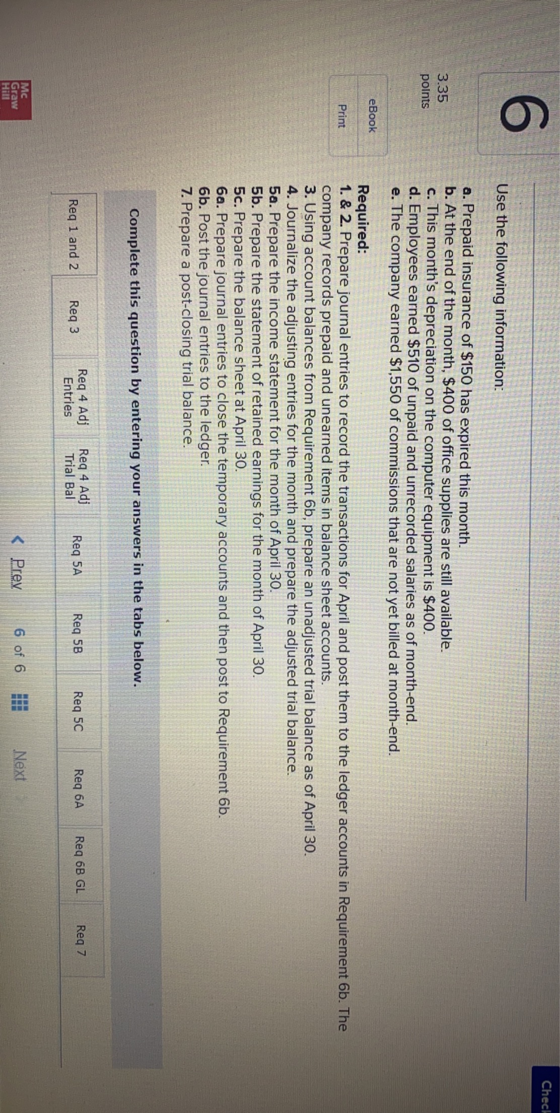 Required:1.& 2.Prepare journal entries to record the transactions for April and post