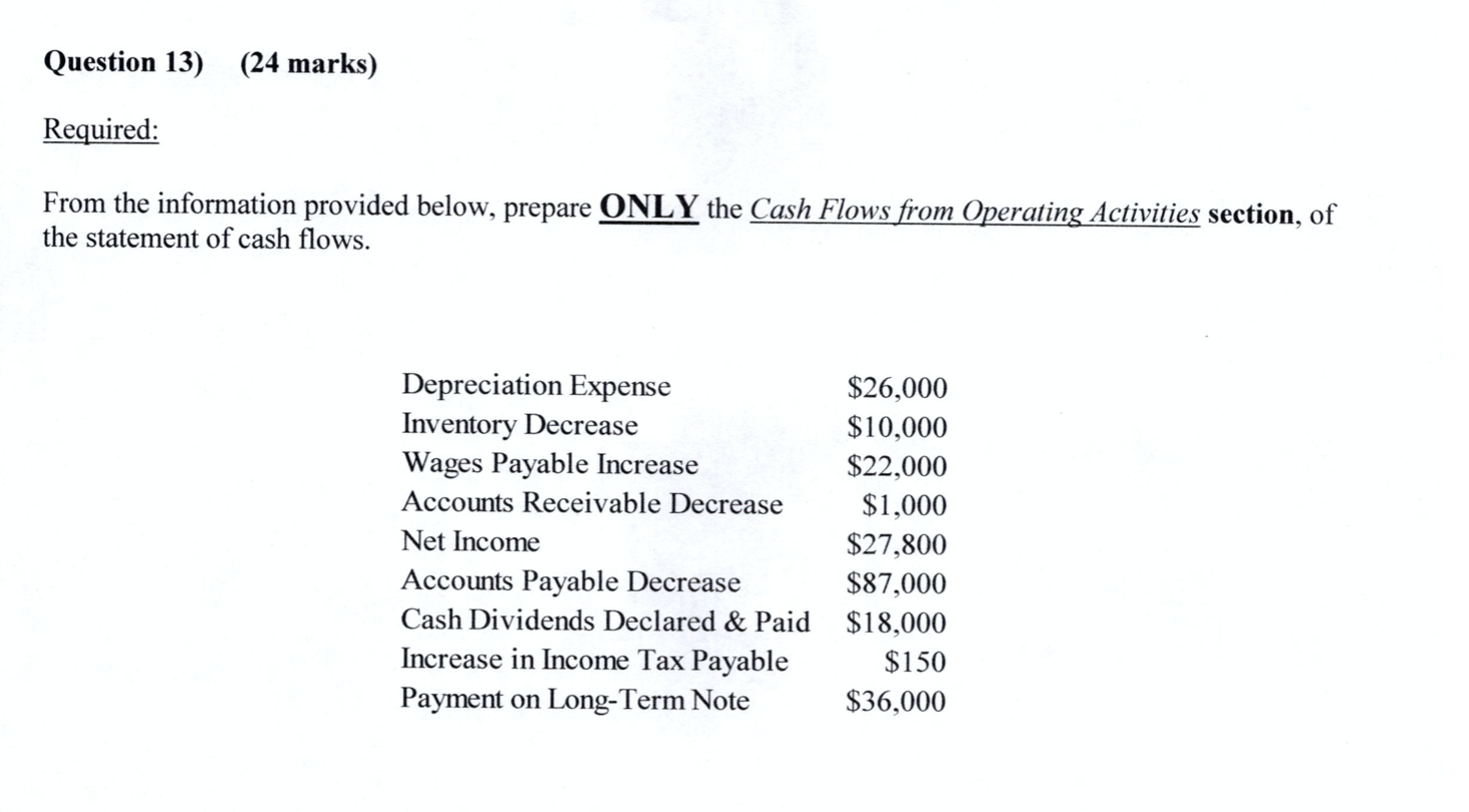 This Please :) Question 13) (24 marks) Required: From the information provided