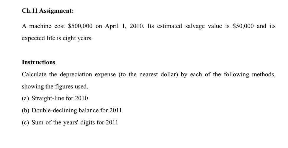 Please I want the solution in detail Ch.ll Assignment: A machine cost