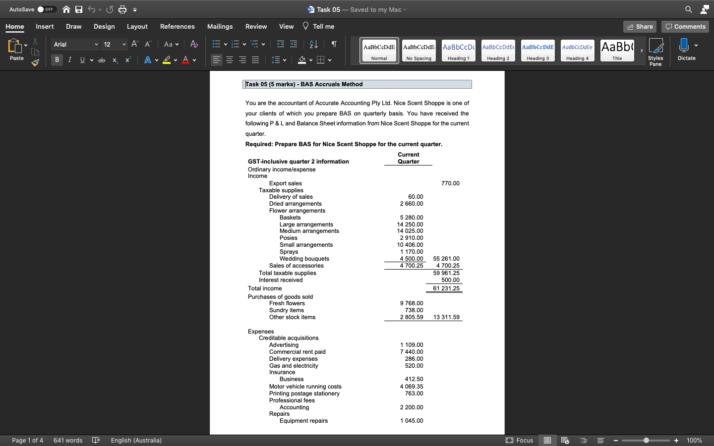 BAS Accruals Method AutoSave . OFF w Task 05 - Saved to