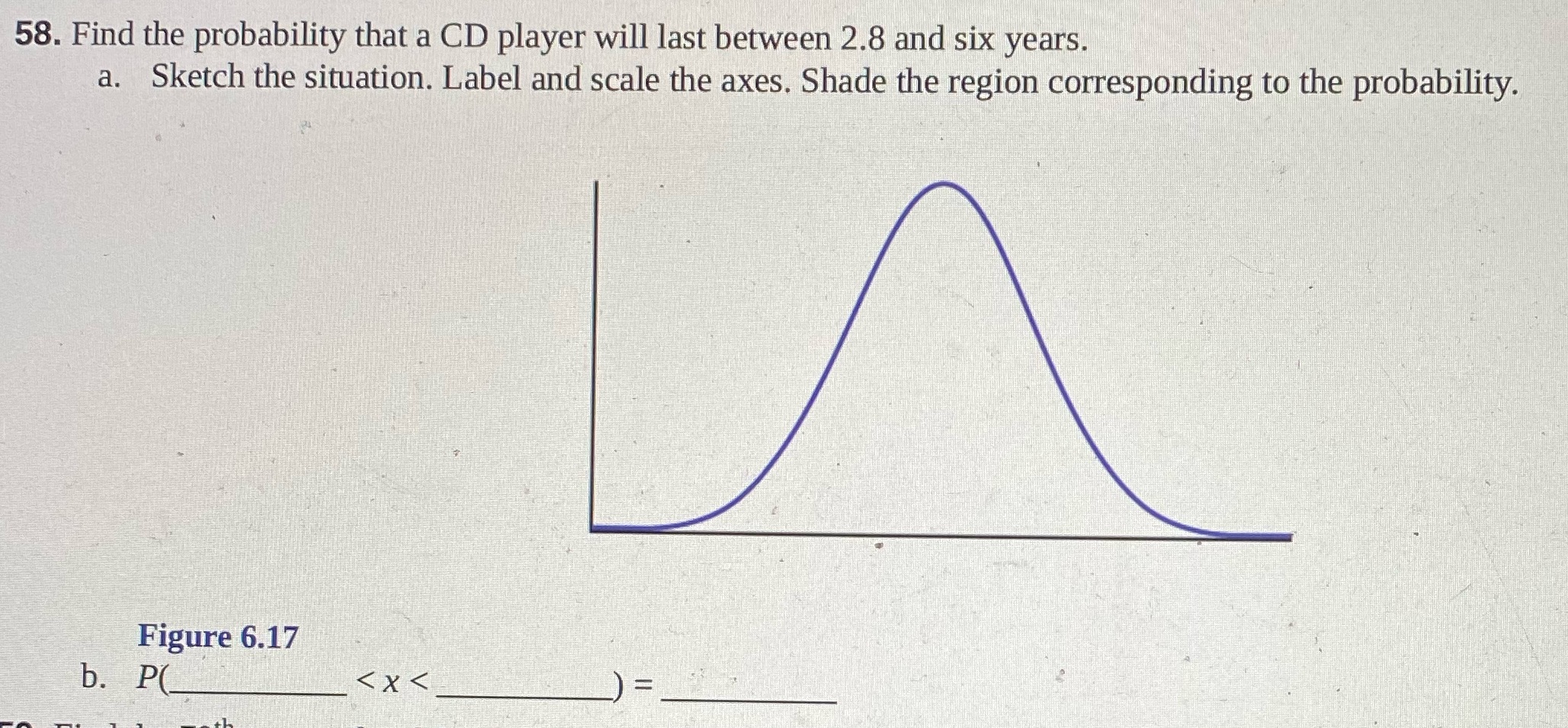 58. Find the probability that a CD player will last between