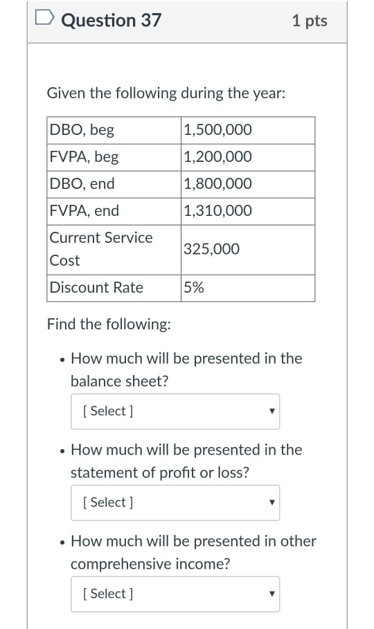 please answer D Question 37 1 pts Given the following during the
