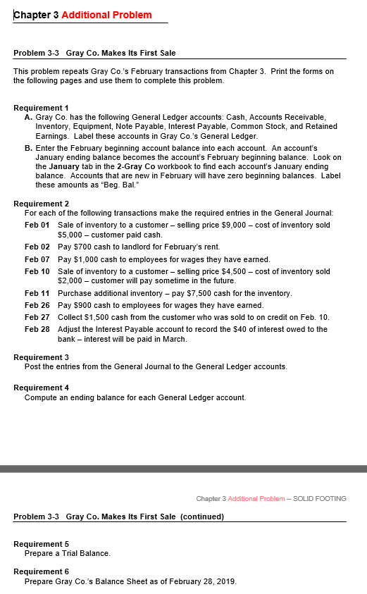 Chapter 3 Additional Problem Problem 3-3 Gray Co. Makes Its First