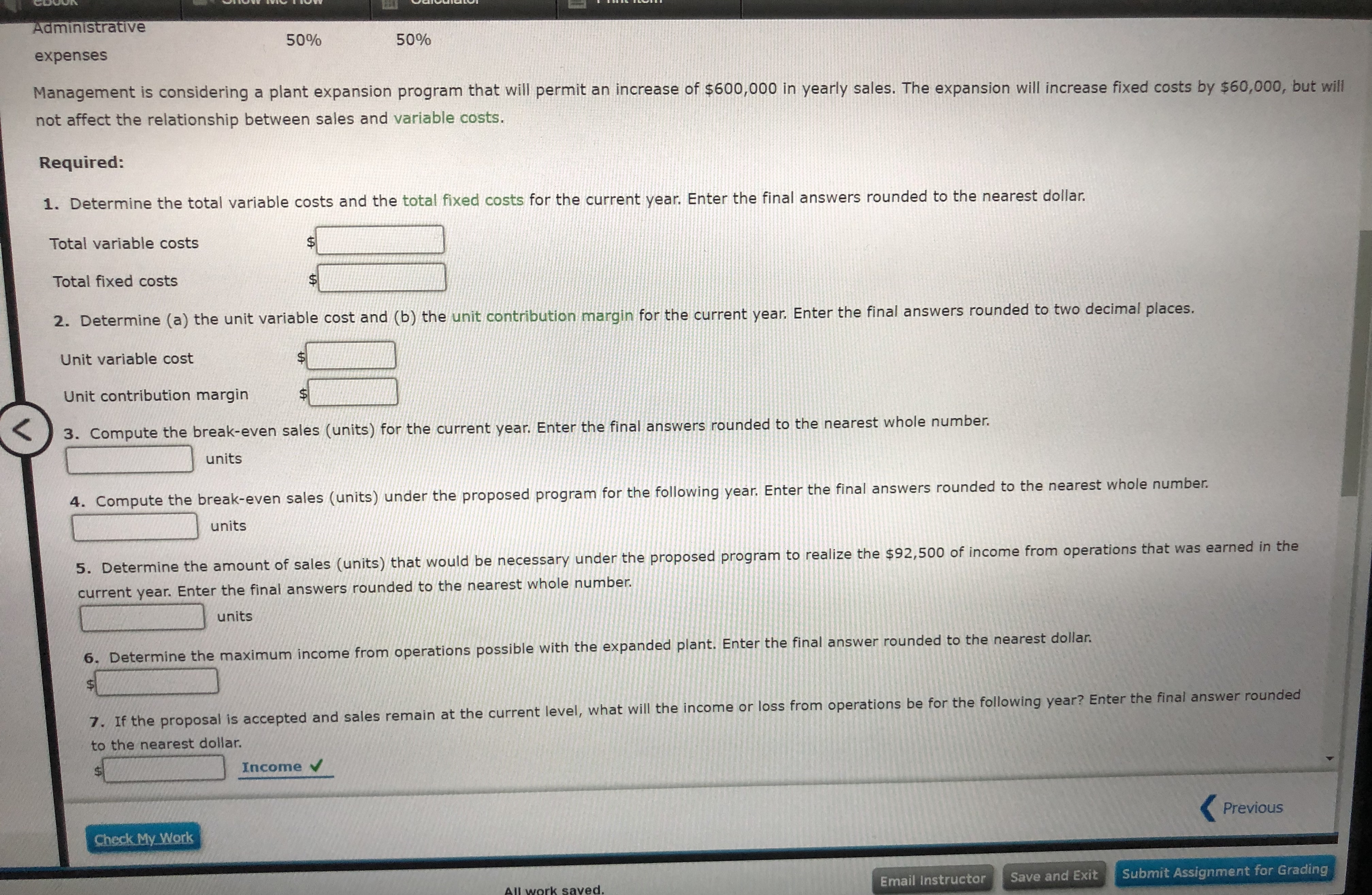 How do I solve this problem, please provide explanation Administrative expenses 50%