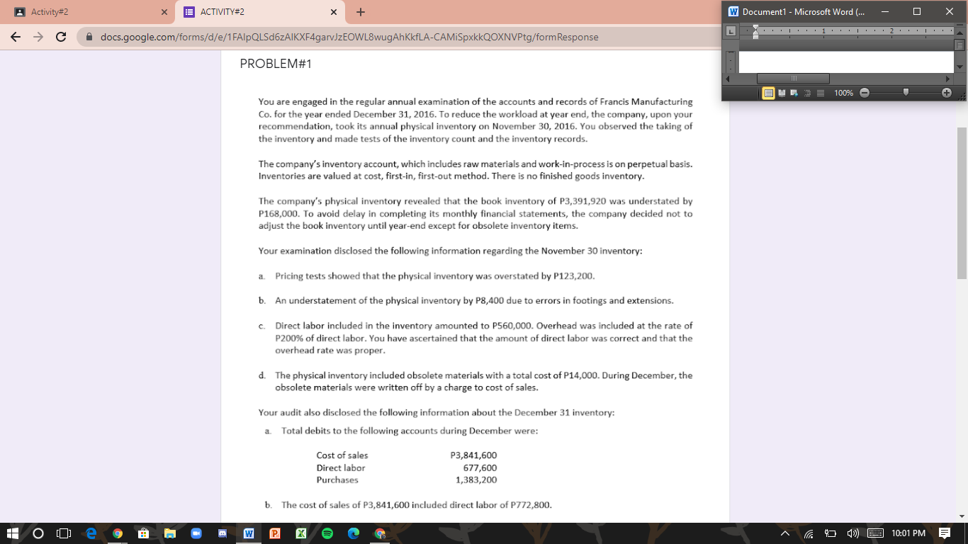 Activity#2 X ACTIVITY#2 X + W Document1 - Microsoft Word (...