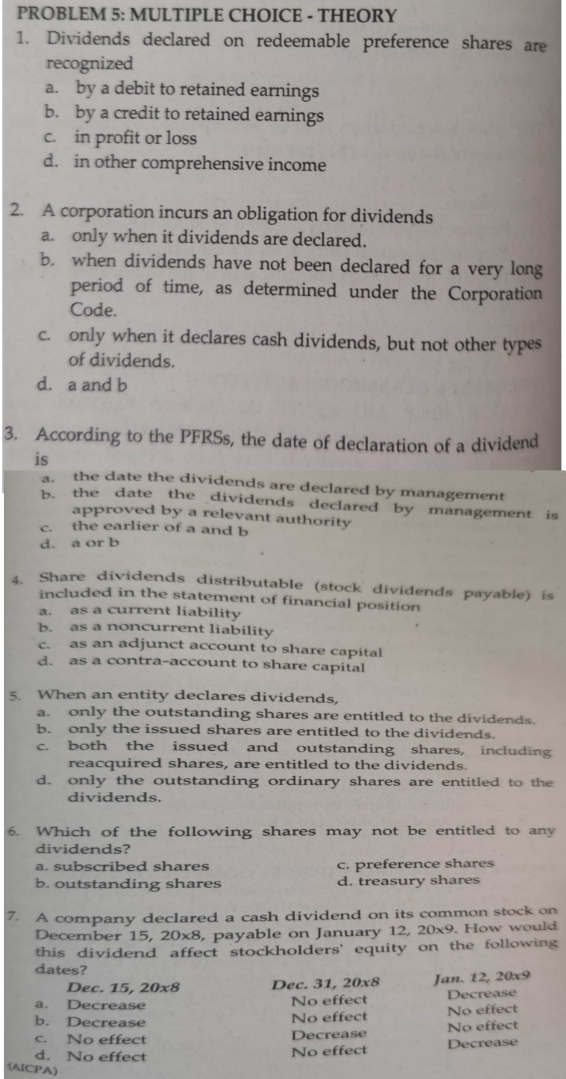 The questions are indicated on the picture. PROBLEM 5: MULTIPLE CHOICE -