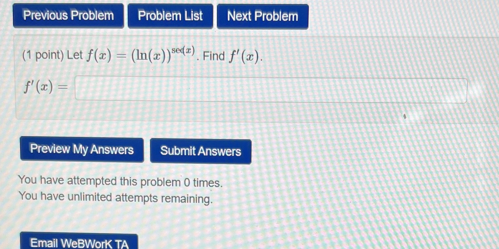 Previous Problem Problem List Next Problem (1 point) Let f(ac) -