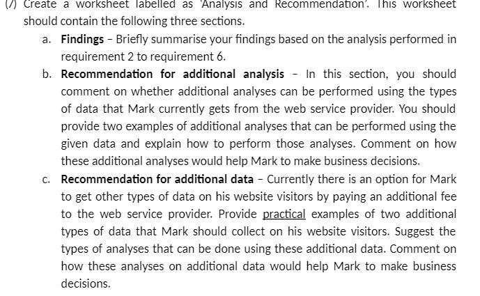 (/) Create a worksheet labelled as Analysis and Recommendation. This worksheet