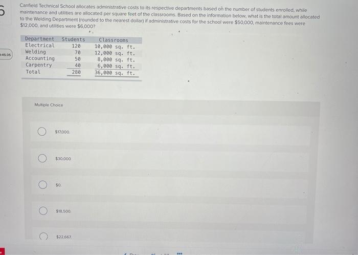 5 Canfield Technical School allocates administrative costs to its respective departments based