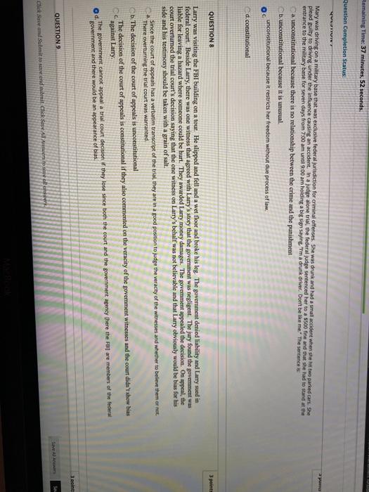Remaining Time: 37 minutes, 52 seconds. Question Completion Status: QUESTIONEY Mary was