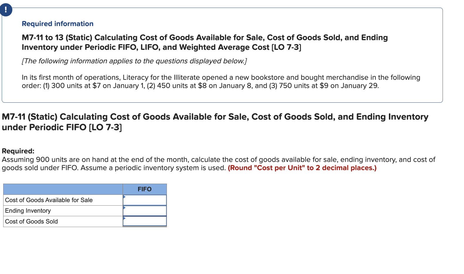  Required information M7-11 to 13 (Static) Calculating Cost of Goods Available