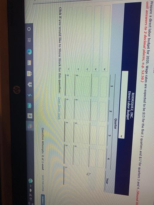 labor budget for 2020 from the following production budget based on a