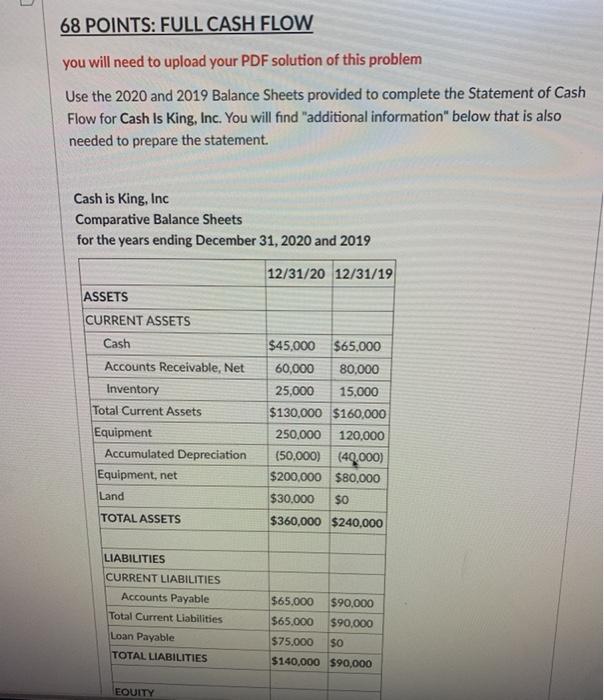 68 POINTS: FULL CASH FLOW you will need to upload your PDF