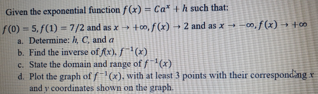 Give the exponential function Given the exponential function f(x) = Ca* +