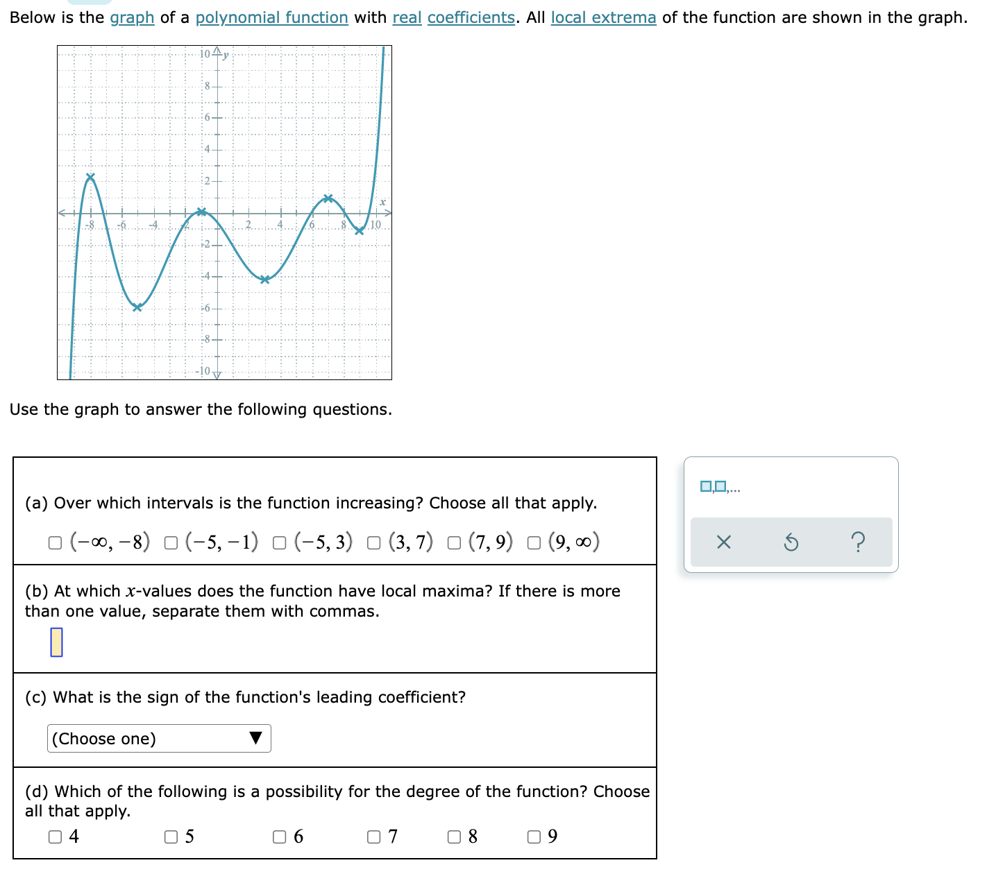  Below is the graph of a polynomial function with real coefficients.