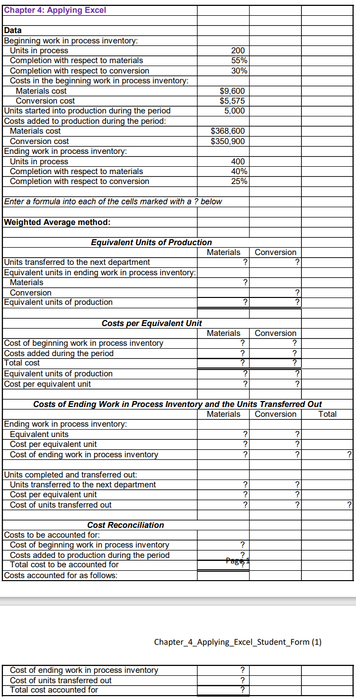 that it looks like this: A 1 Chapter 4: Applying Excel B