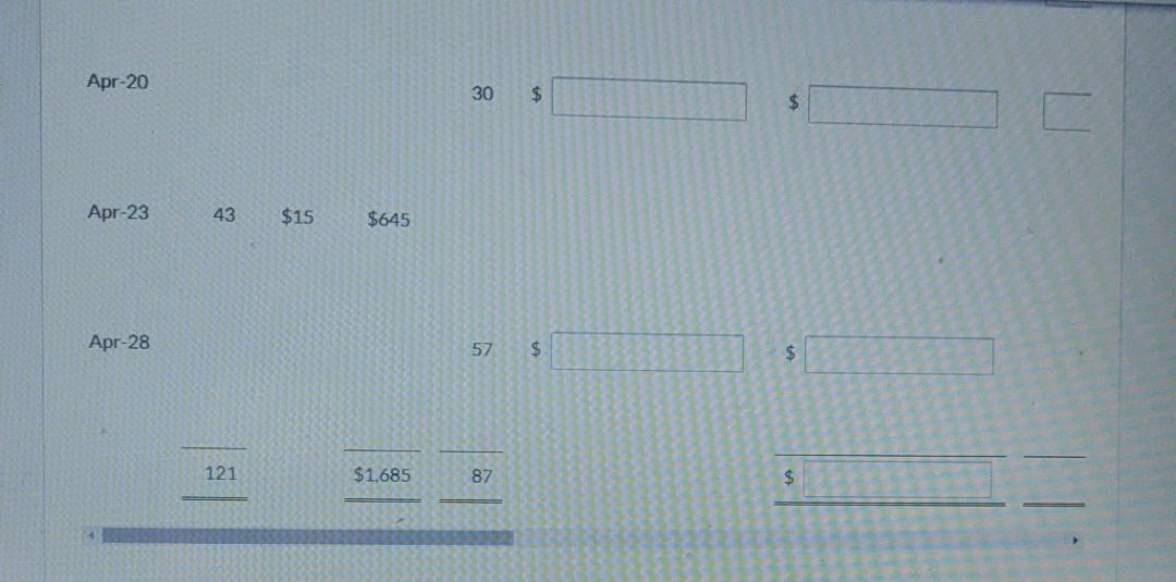 as a1 through m1 in the following perpetual inventory records: Calculate the