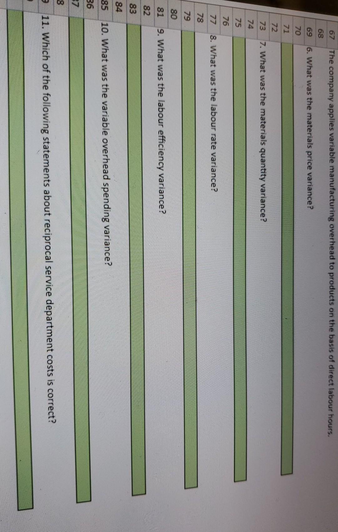 Variable Manufacturing Overhead Use this data for questions 6-10 The Litton Company