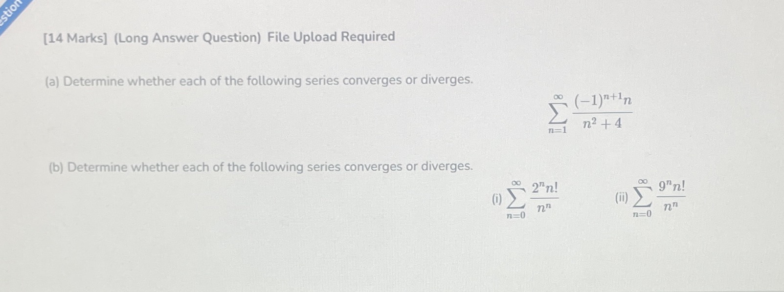  stion [14 Marks] (Long Answer Question) File Upload Required (a) Determine