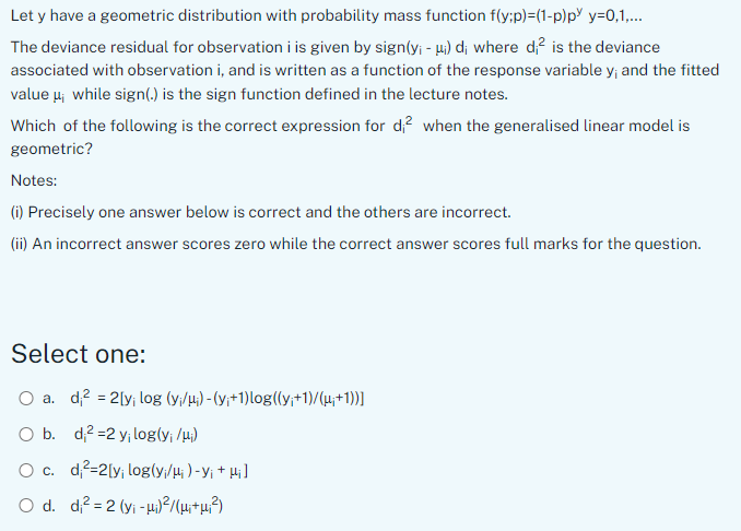  Let y have a geometric distribution with probability mass function f(y;p)=(1-p)py