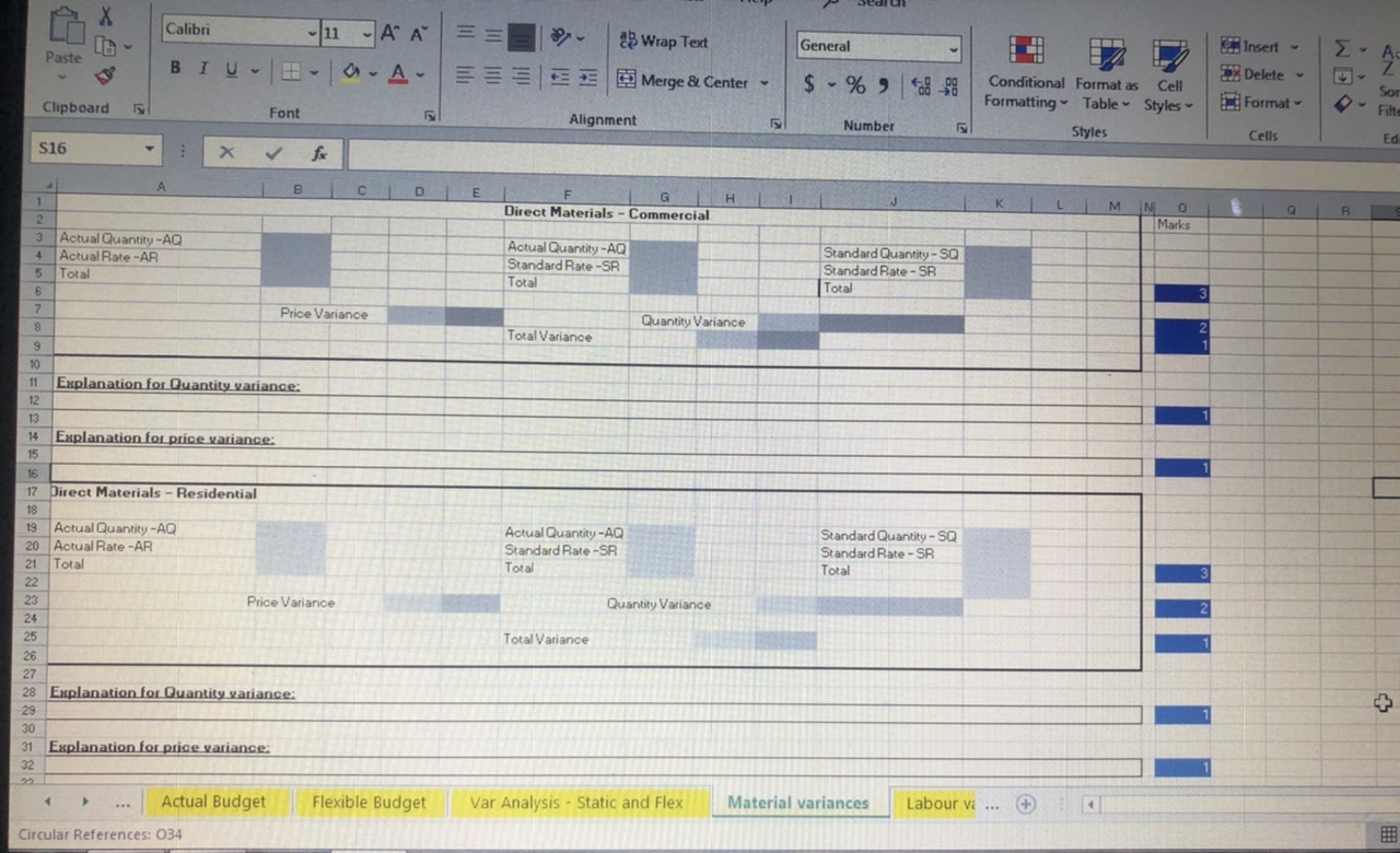 spreadsheet 'input Database' and develop the flexible budget. Var Analysis - Static