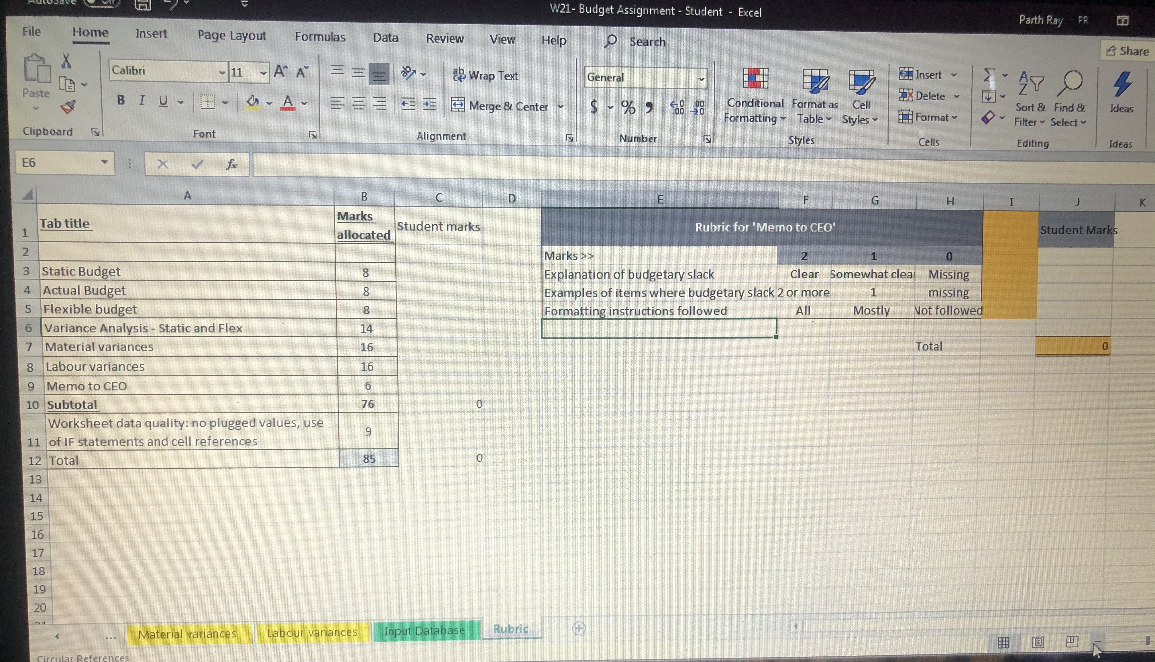 and Flex Var Analysis Static and Flex Populate the section A5:E26 with
