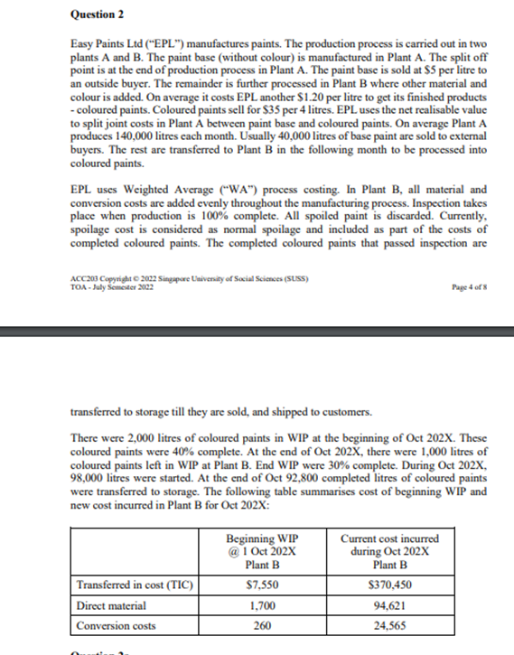 Quotion 2 paints Ltd manufactures paints. The is carried out in two